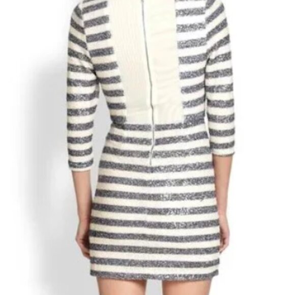 Alice + Olivia Sequin Long SLeeve Black White Stripes Mini Dress Size 10 NWOT - Picture 3 of 3